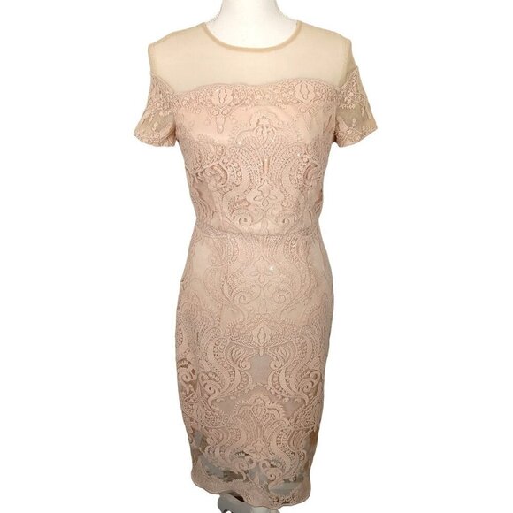 JAX Sequined Lace Illusion Sheath Dress Shell Pink Sz 4 NWT - Picture 1 of 7